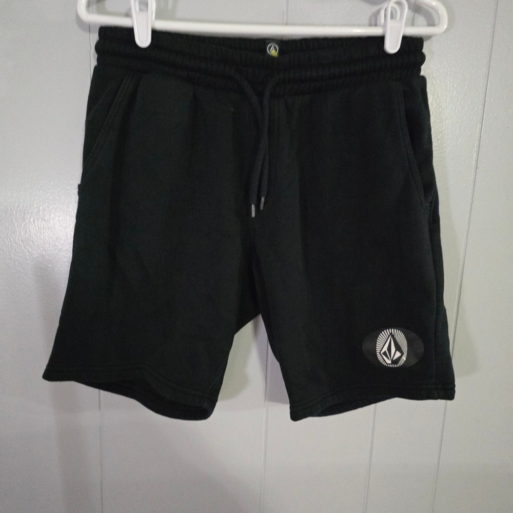 Volcom‎ Fleece Sweat Shorts Mens Small Black Logo Drawstring Skater Casual